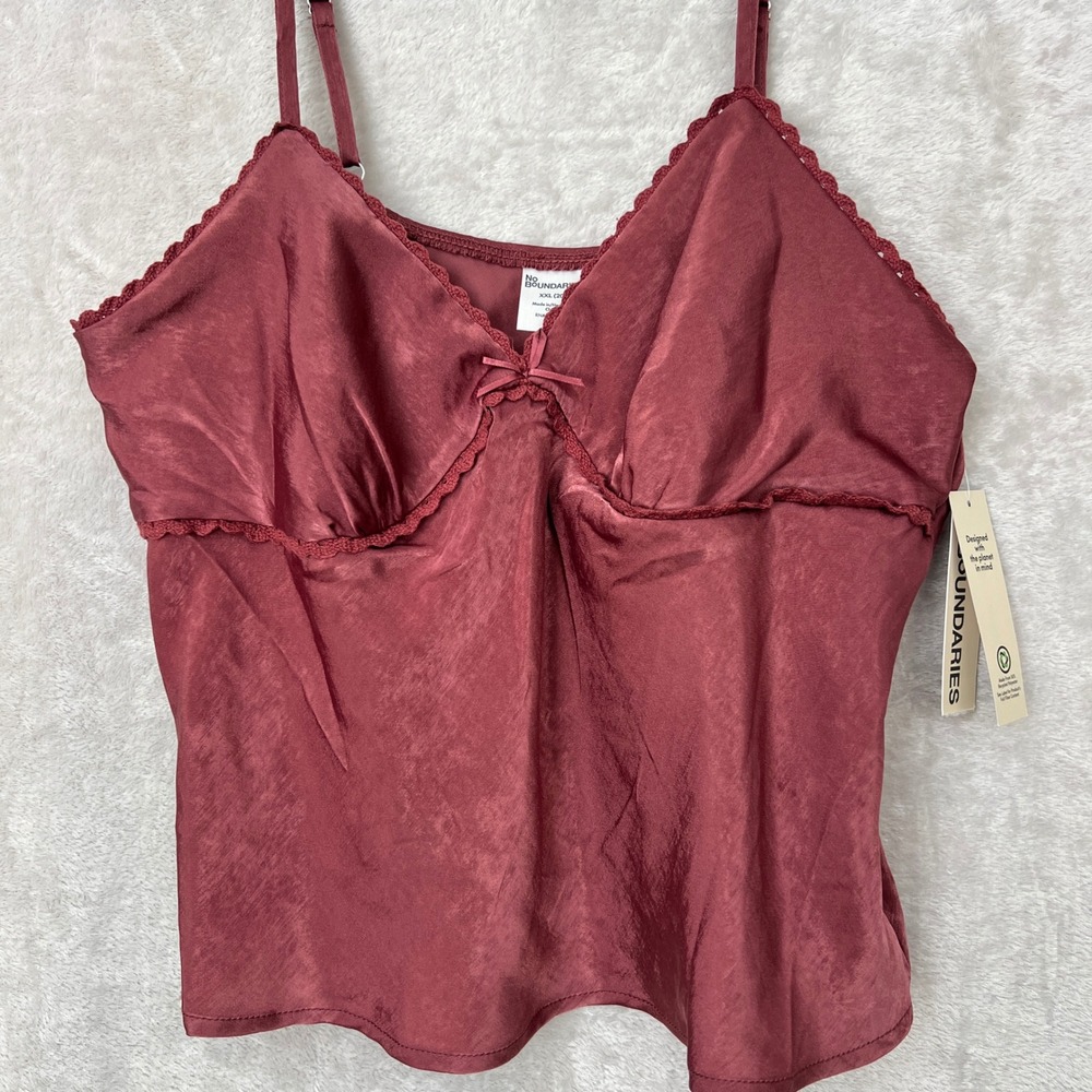 No Boundaries Womens XXL Rose Satin babydoll Cami Lace Trim Bow Fairy NWT